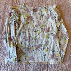 Burt's Bees Floral Ruffle Long-Sleeve Top - White, Pink & Yellow